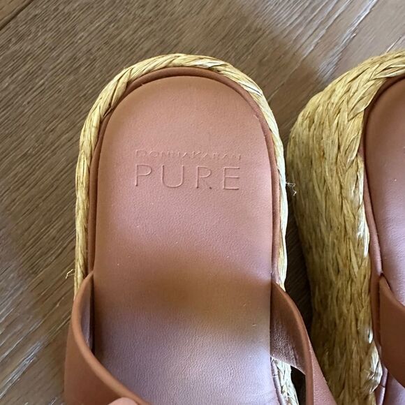 Donna Karan Pure Lolah Ankle Strap Raffia Platform Sandal In Cognac - Picture 6 of 14